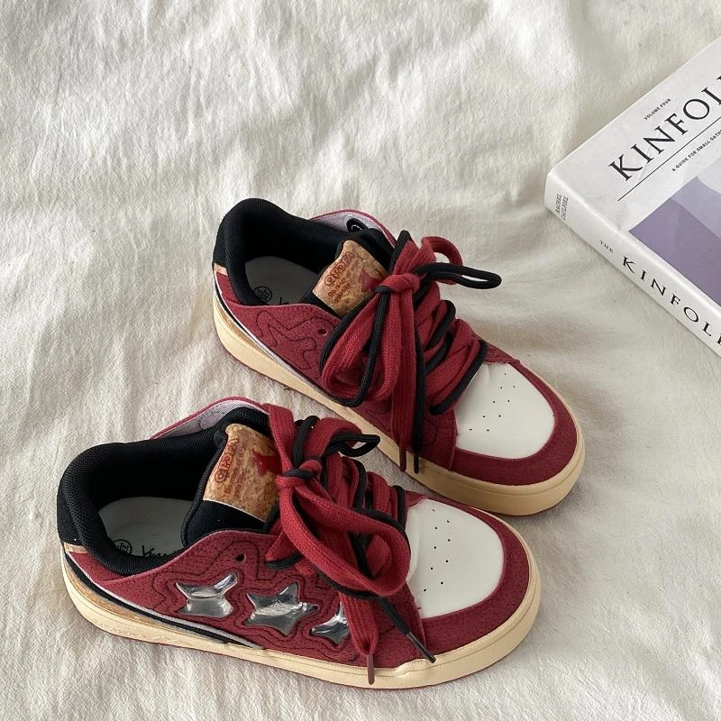 GHGB小众厚底红酒星星板鞋女春夏新款面包鞋运动休闲小白鞋