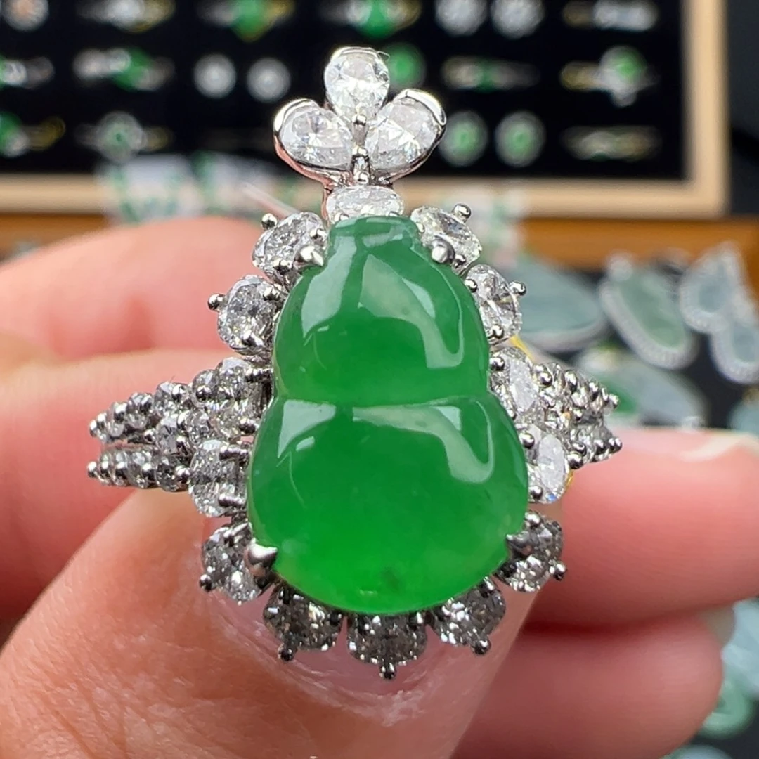 翡翠18K金镶嵌戒指两用款葫芦11