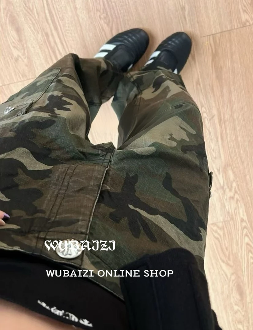 WUBAIZI 迷彩的一天 自主单侧黑色十字架大口袋工装迷彩裤1012