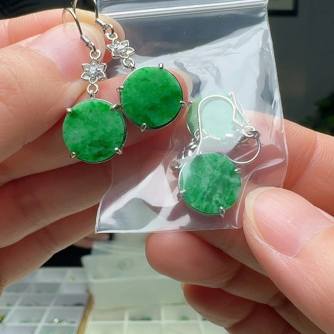 翡翠银S925镶嵌耳饰多样性发货其一