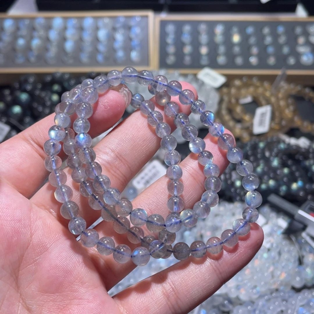 长石未镶嵌手链加拿大灰月光炫彩拉长石手链多圈5.8mm
