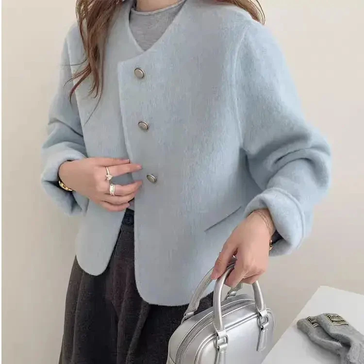 301-400号貂雀鸟短外套圆领女开衫秋季春季百褶休闲风百搭秋冬女