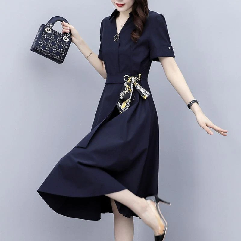 ROUJELEOK法式轻奢短袖连衣裙显瘦女夏季新款洋气大码胖遮肚子显