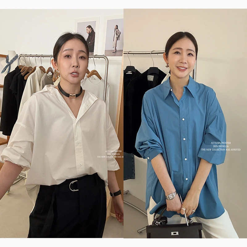 widelia春夏款韩版7016街头气质通勤干练纯色翻领ins宽松百搭衬衣
