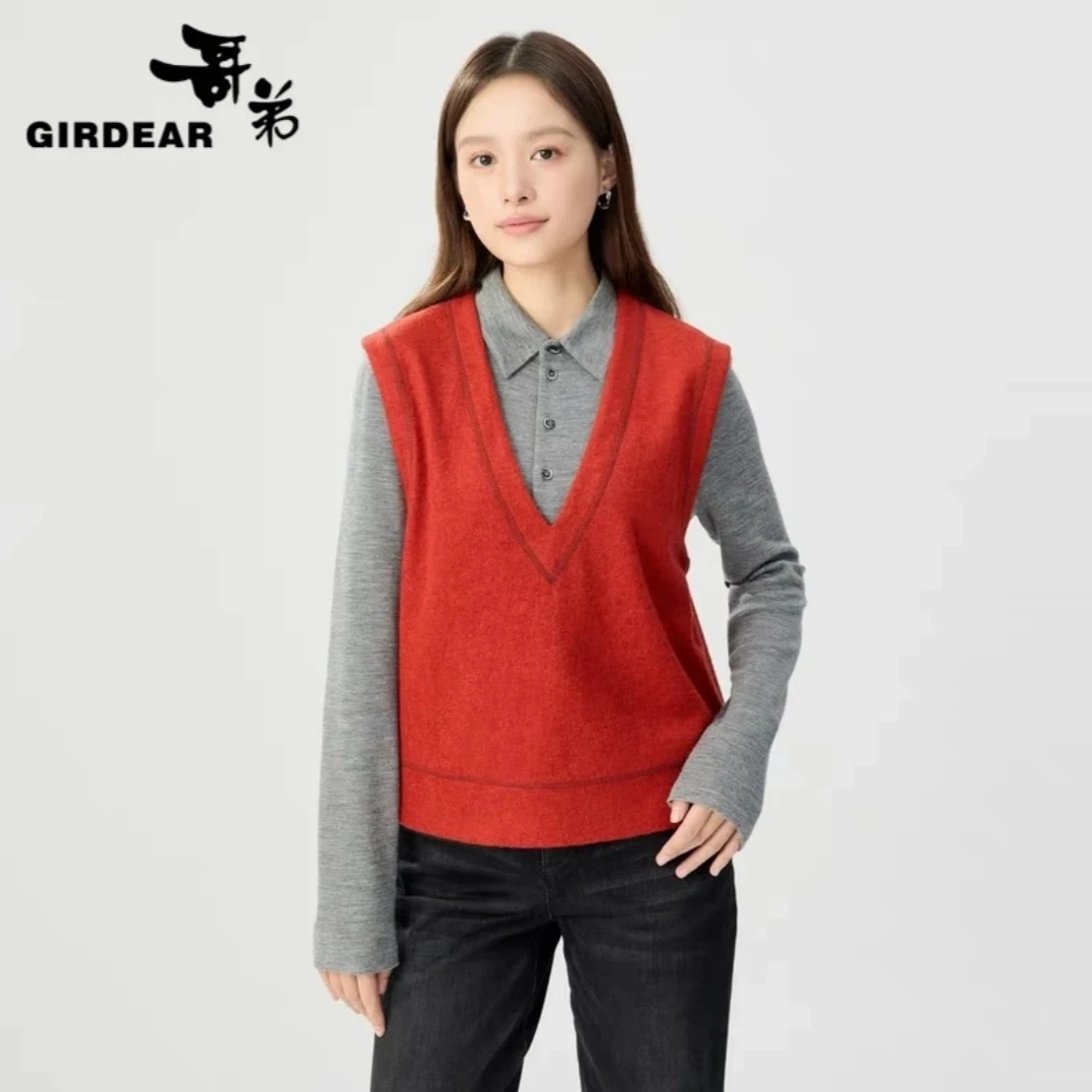 GIRDEAR/哥弟秋冬百搭质感时尚简约绵羊毛马甲1301066