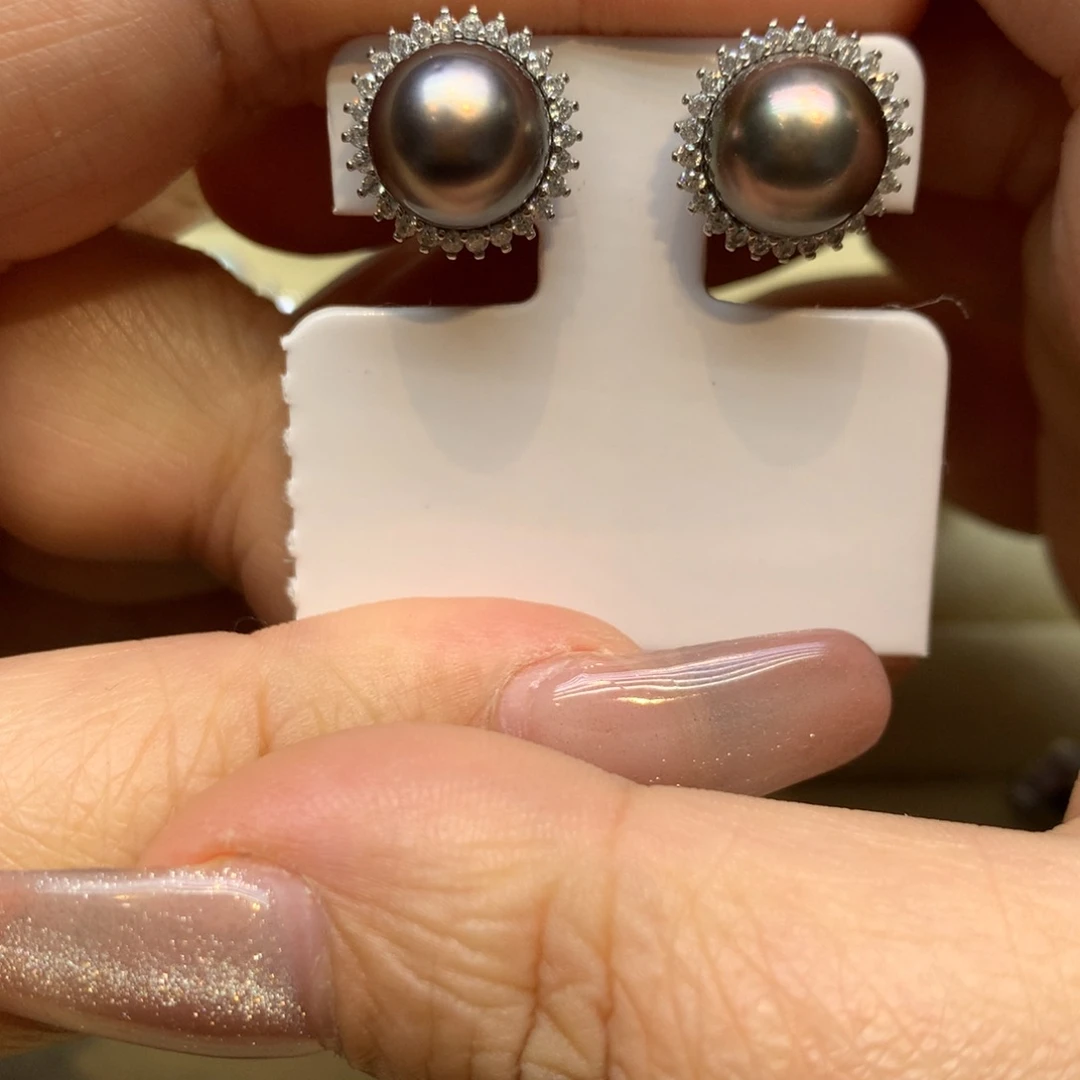 银S925镶嵌耳饰海水珍珠