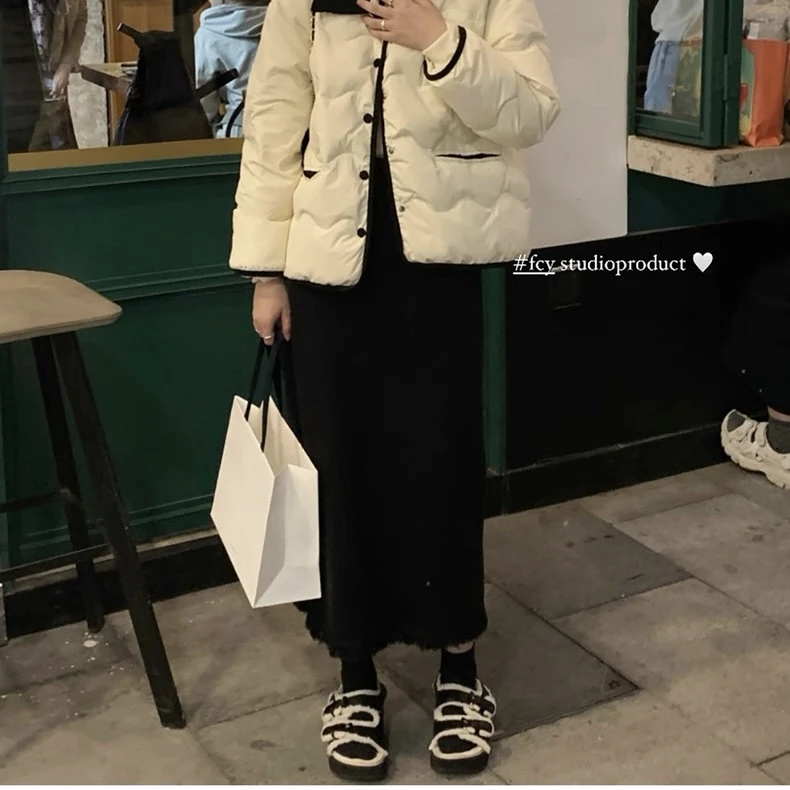 2025秋冬新款加厚针织高腰气质松紧腰A字流苏半身裙#2556