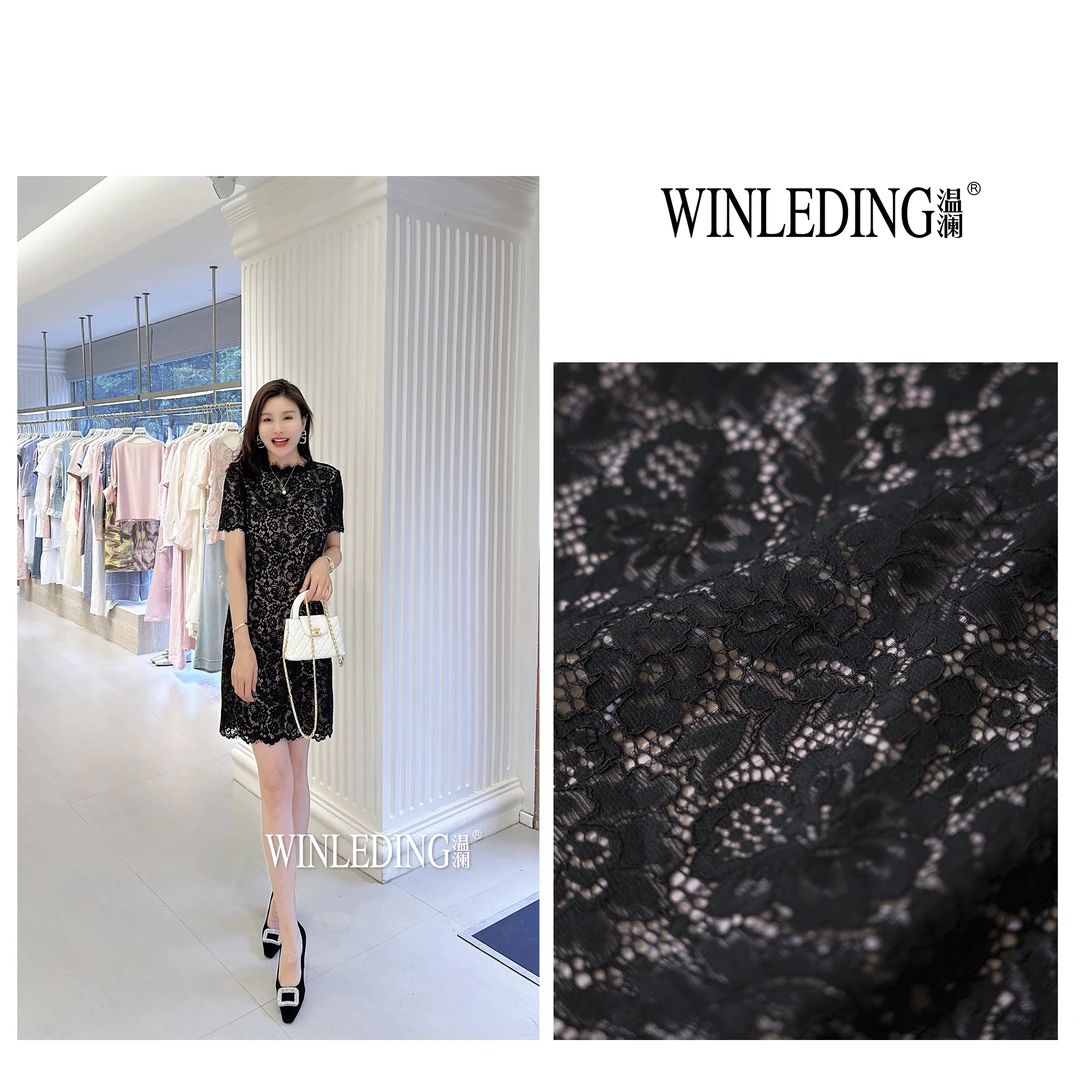 温澜服饰·澜"汐语"蕾丝网面短袖连衣裙50628