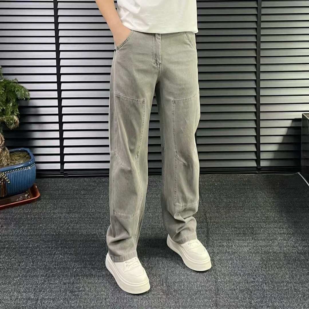 早秋新款男裤直筒宽松高级灰阔腿牛仔裤