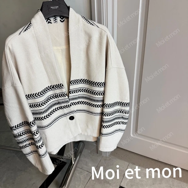 【Moi et mon】春季新款小众休闲时尚条纹开衫外套拼色宽松外套