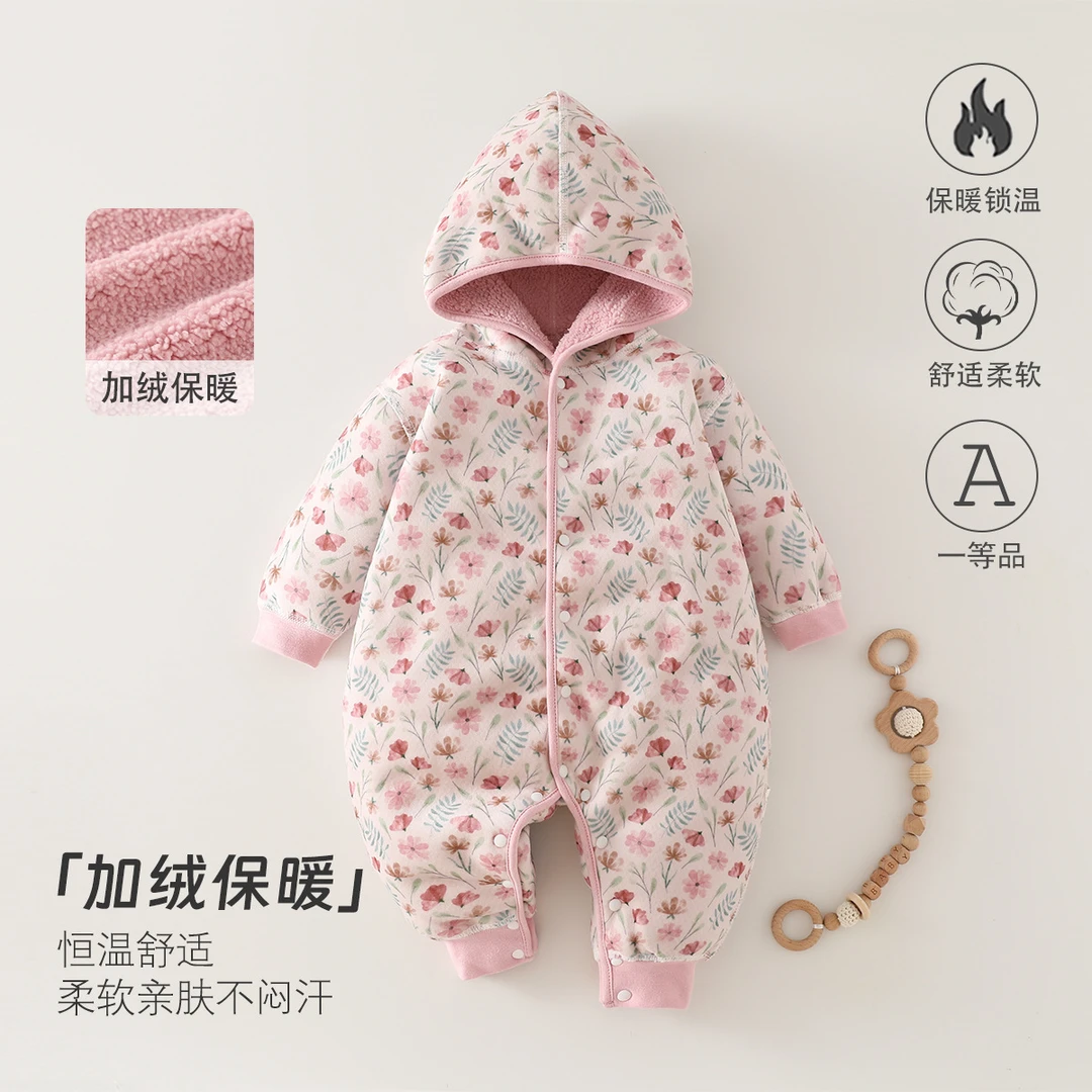 婴儿连衣a类秋冬加绒款宝宝衣服0-1岁保暖外出爬爬服安阳婴童装