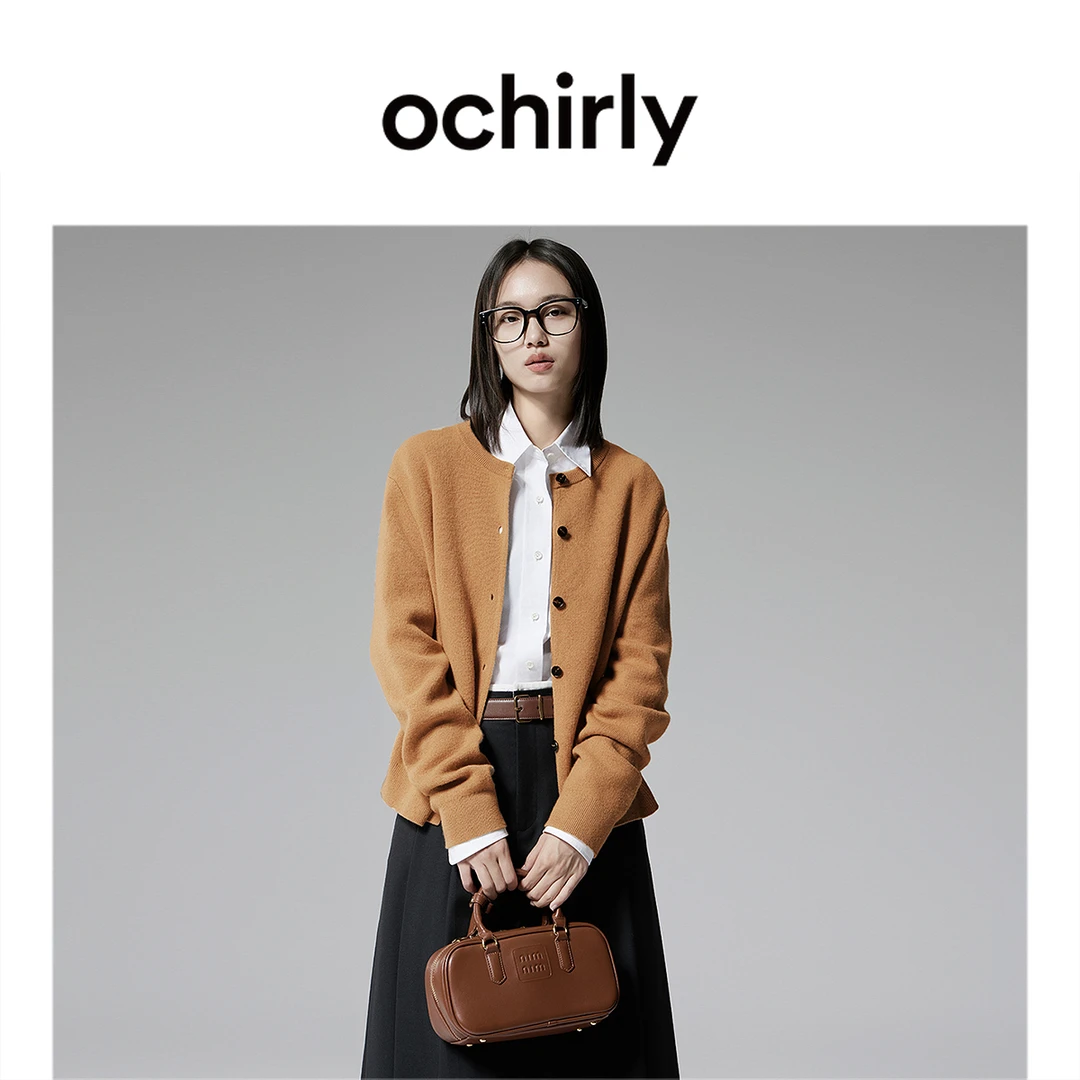 ochirly欧时力 澳大利亚100%美丽诺羊毛针织外套女雅丹风