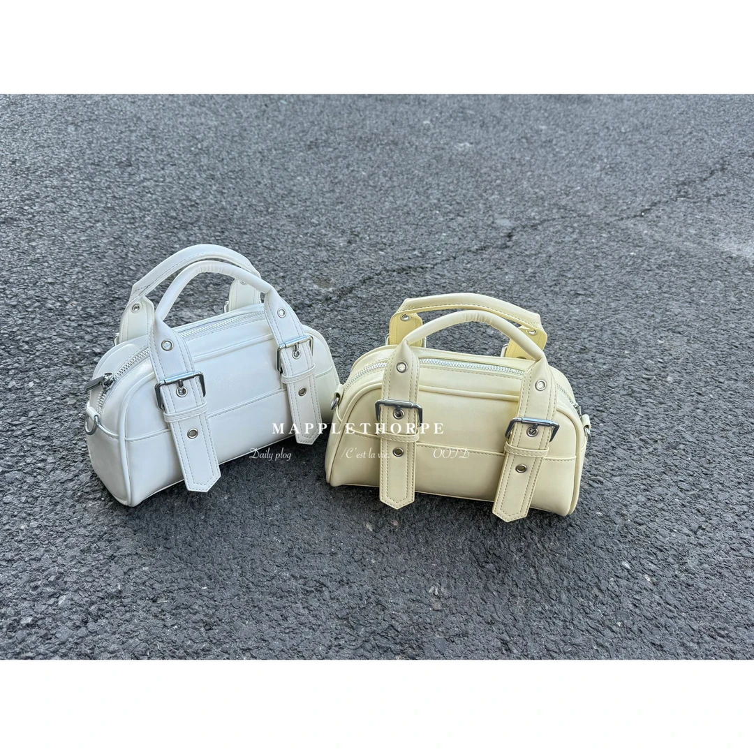 莱曼多斯糖果色皮带扣手提保龄球包女2025春夏新款时尚斜挎包5105