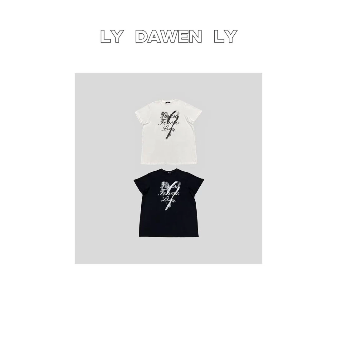 DAWEN  | 美式辣妹爱心字母涂鸦翻袖设计宽松T恤 M378#