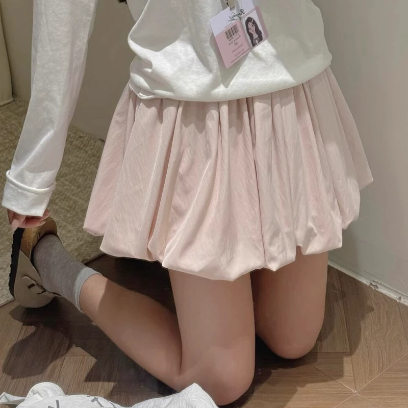 日系白色花苞短裤女夏季薄款高腰显瘦ins垂坠感A字休闲阔腿灯笼裙