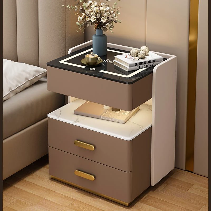 漫达源智能床头柜多功能锁轻奢简约现代免安装卧室充电储物床边柜