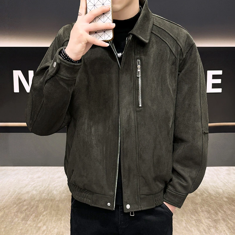 麂皮绒男士外套秋季2025新款男装秋装皮衣潮流高级感痞帅夹克男款