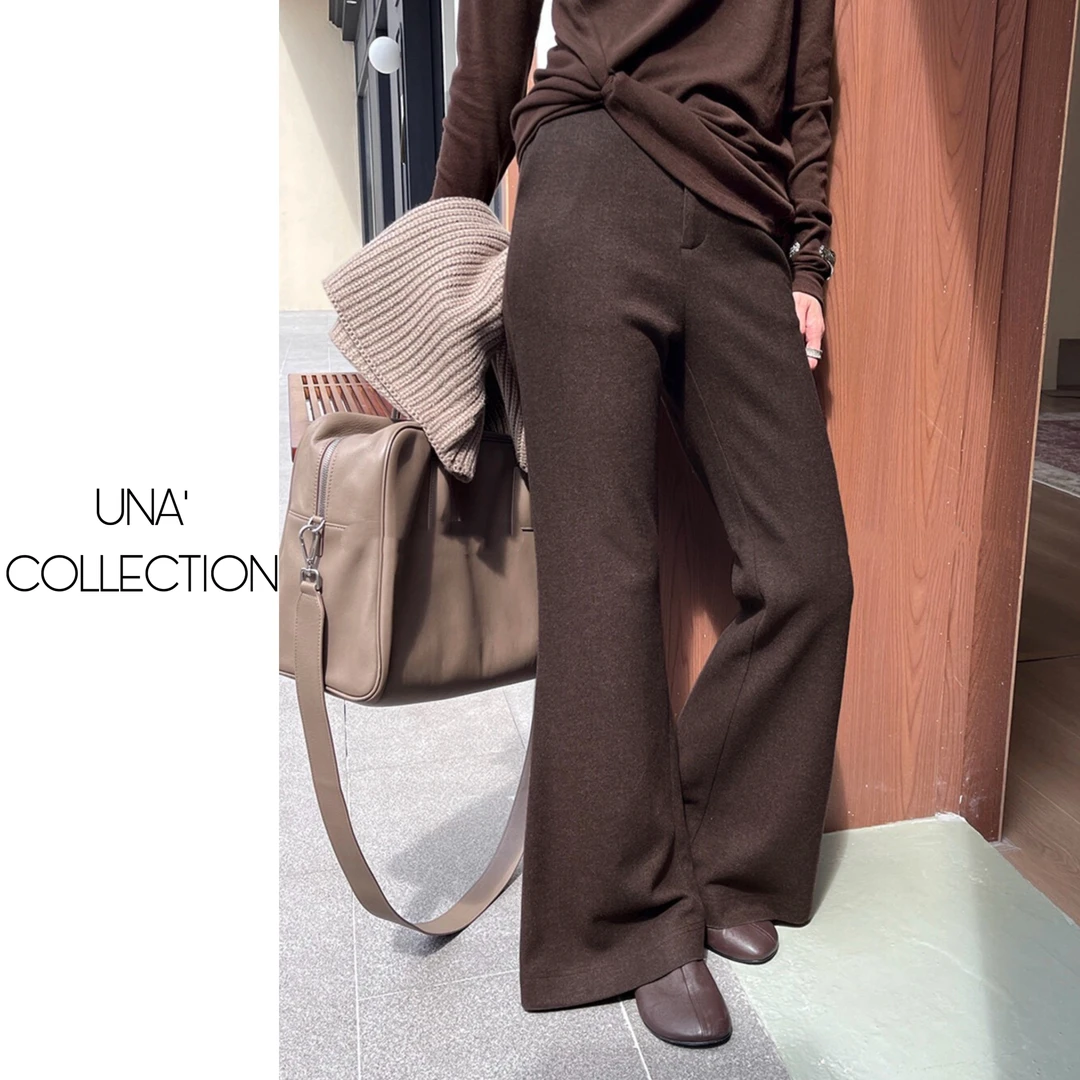 【吉满】自制款显高比例裤深咖色高腰羊毛呢微喇裤JM3028