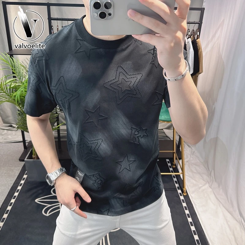 VALVOELITE潮牌新款短袖恤男士夏季破洞星星设户外男士长袖上衣