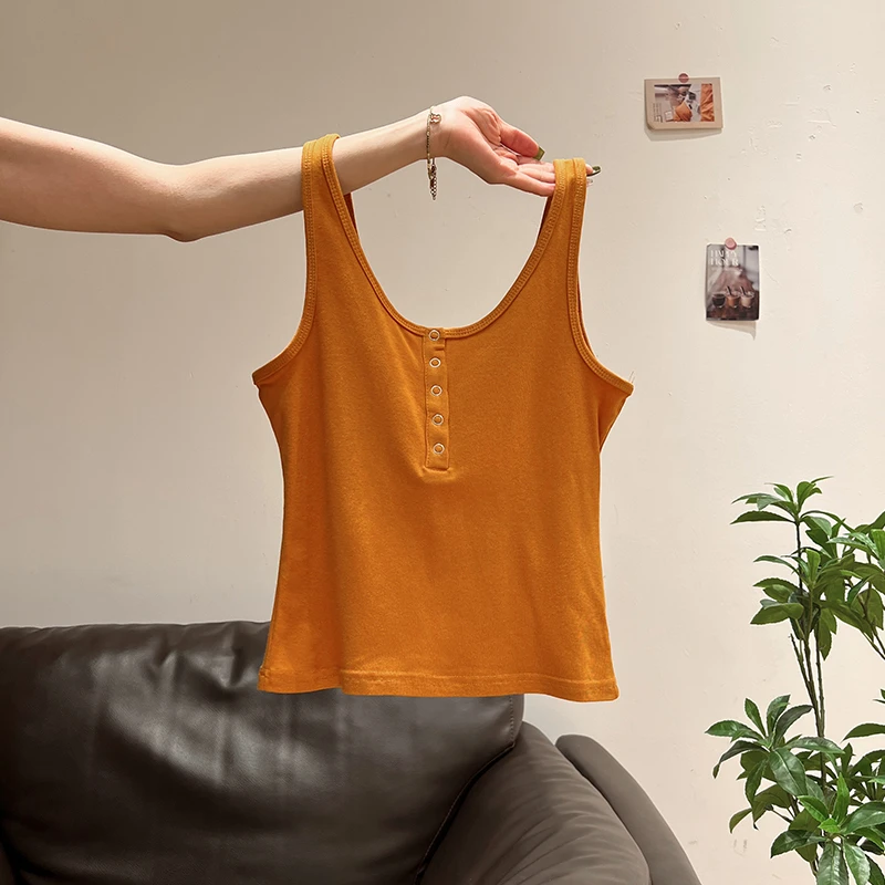 橙色U领吊带甜辣妹内搭背心女2025夏季宽肩带外穿遮副乳修身上衣