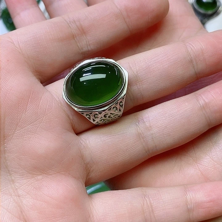 蛇纹石玉戒指银S925镶嵌上**萱