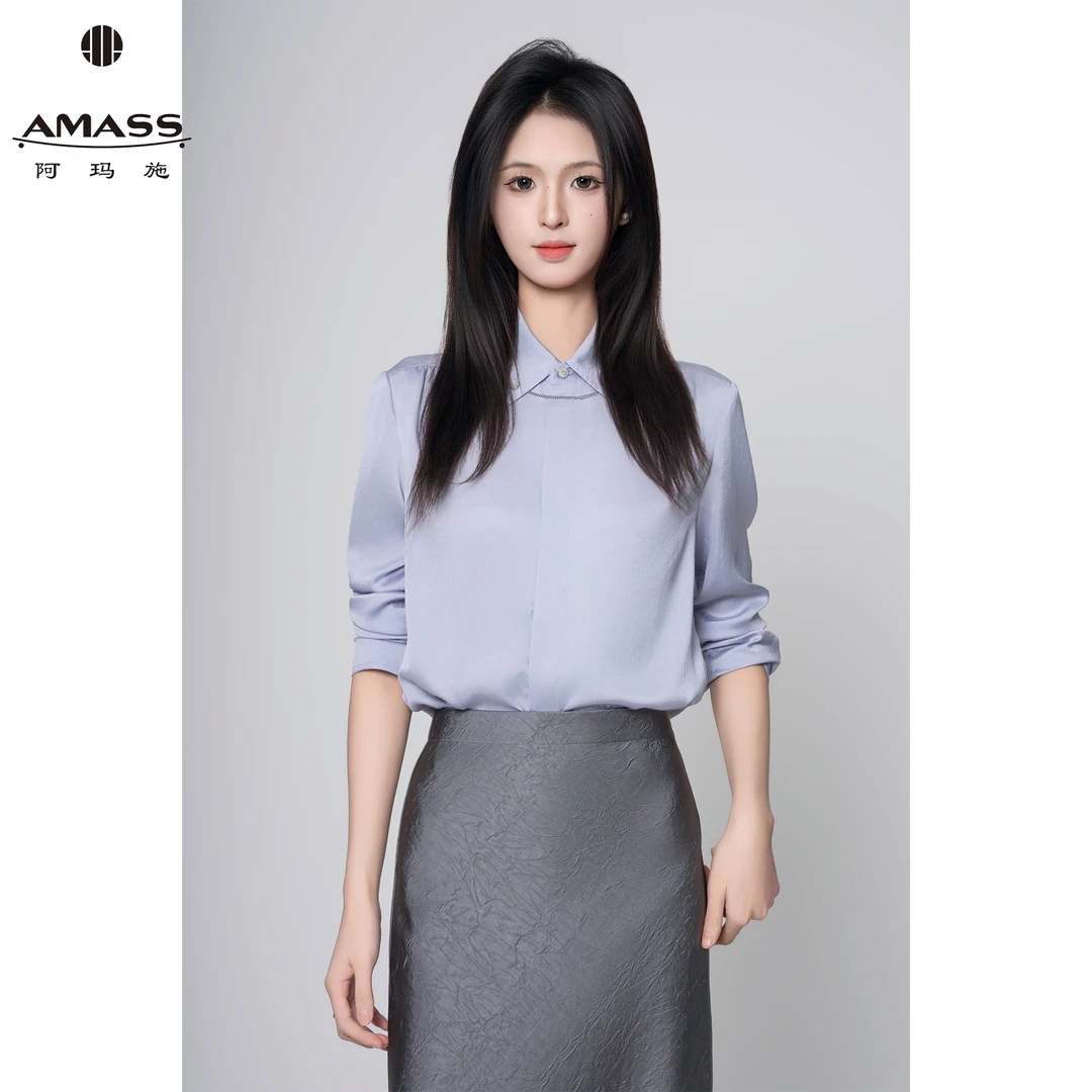 AMASS/阿玛施春夏时尚轻职风气质百搭简约色丁质感女衬衫 5300988
