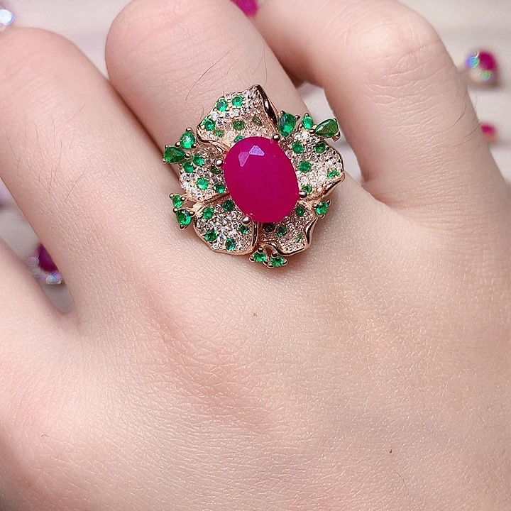 红宝石银S925镶嵌戒指