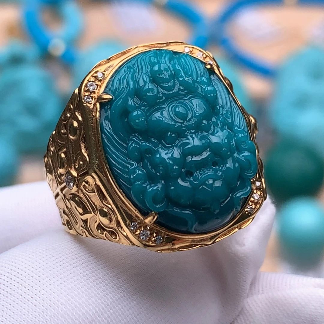 绿松石18K金镶嵌珠宝奇石