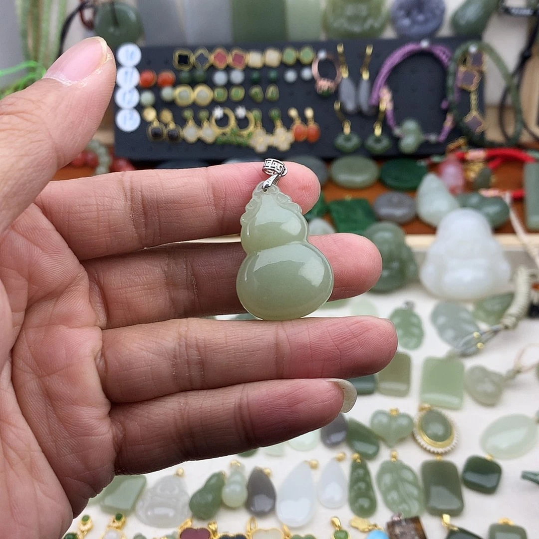 和田玉银S925镶嵌吊坠(不含链)