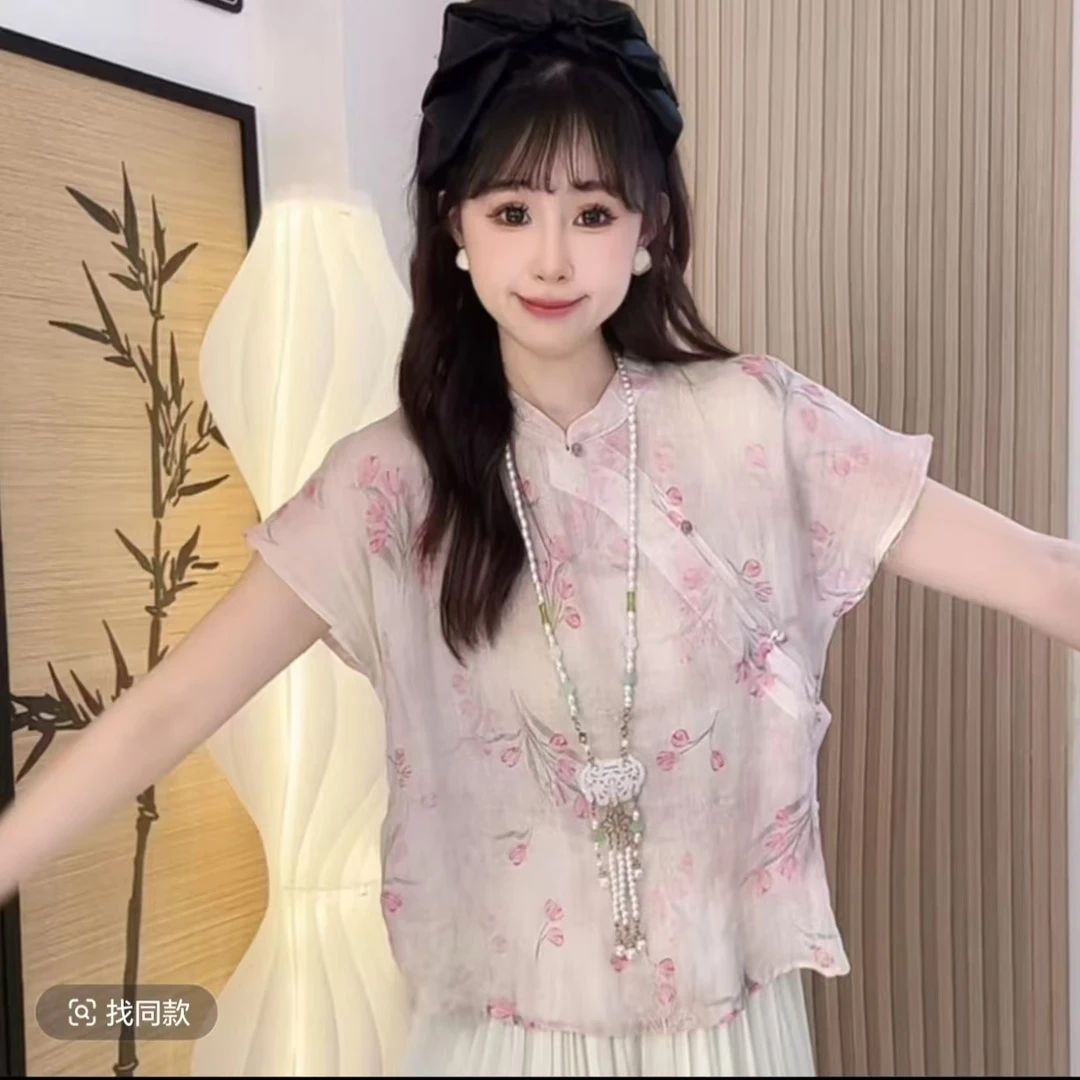 【浔花间】新中式气质甜美印花小衫高级感国风甜美上衣