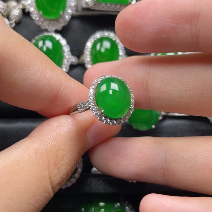 翡翠戒指银S925镶嵌戒指
