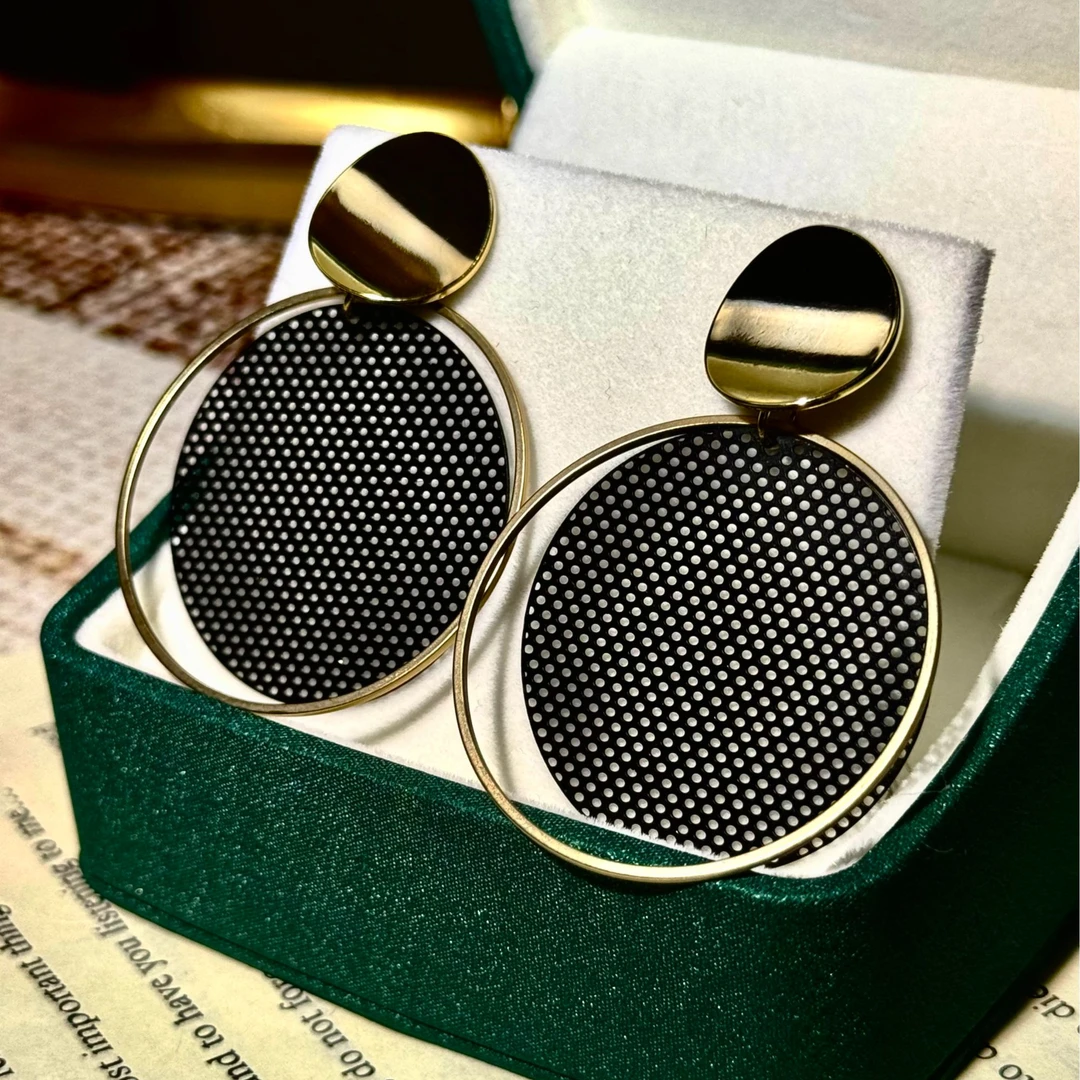 合金锆石耳饰 墨金幻境｜欧美时尚气质圆形耳环耳饰百搭银针耳坠