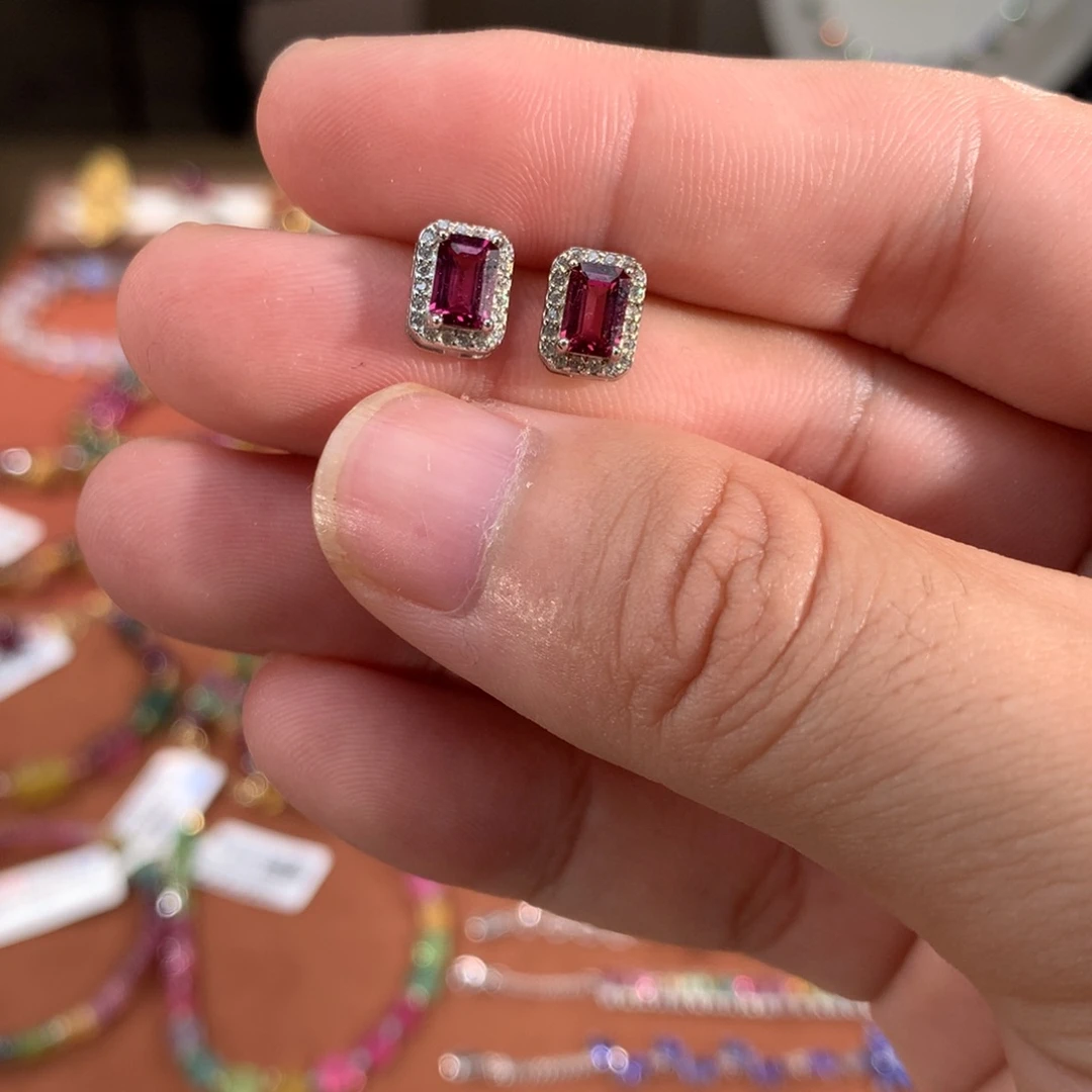 石榴石（芬达石）银S925镶嵌耳饰