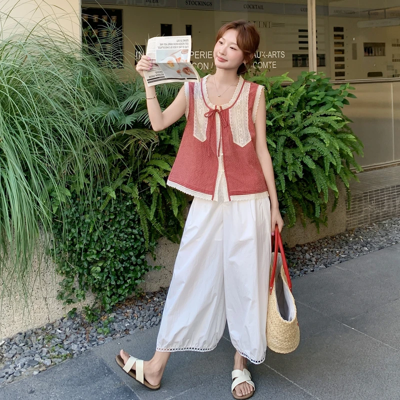 花边马甲阔腿裤套装女2025夏季新款显瘦今年流行爆款高级感两件套