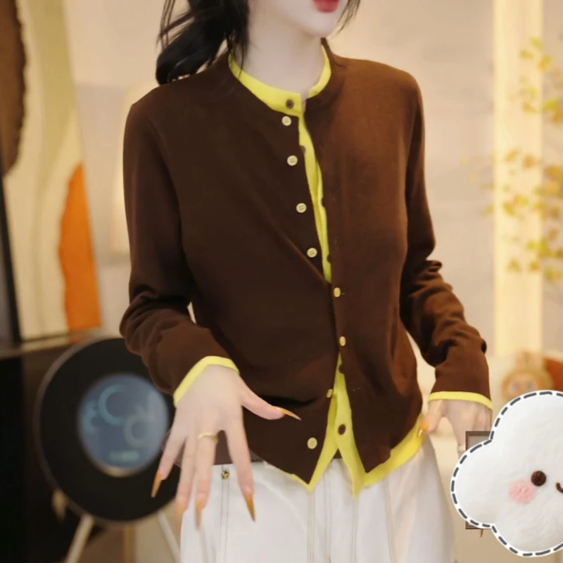 『黄雾鸢尾』新款宽松显瘦假两件拼色时尚百搭毛衣女上衣LK2506038