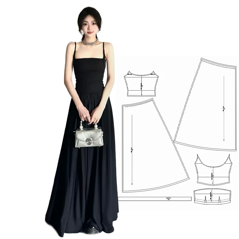 布期而制100纸样抹胸细带收腰大摆裙型长裙做衣服服装裁剪图纸