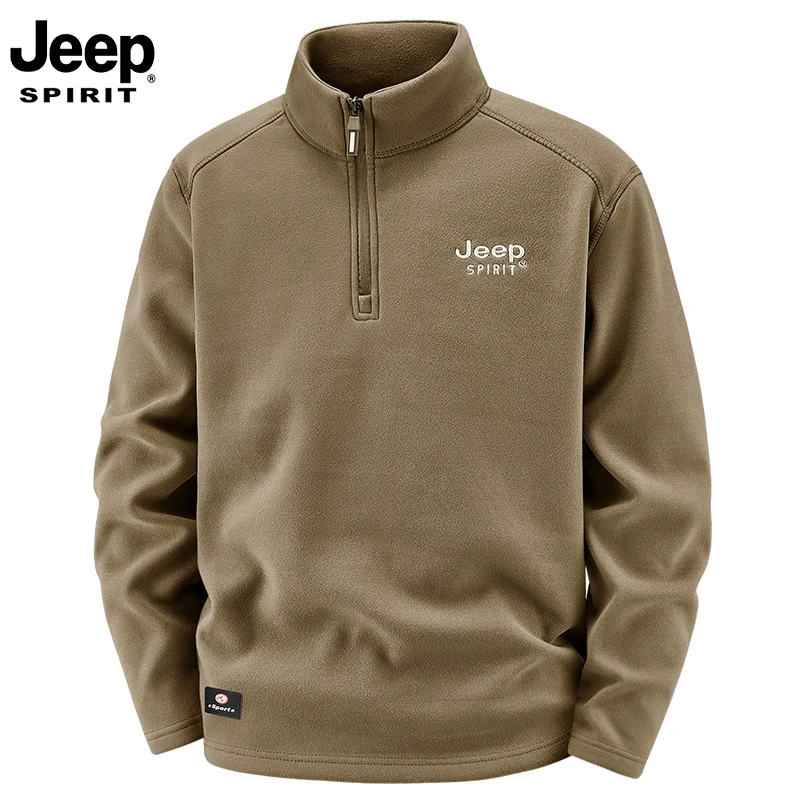 JEEP卫衣男立领长袖美式宽松男士拉链半开领户外男士抓绒衣保暖款