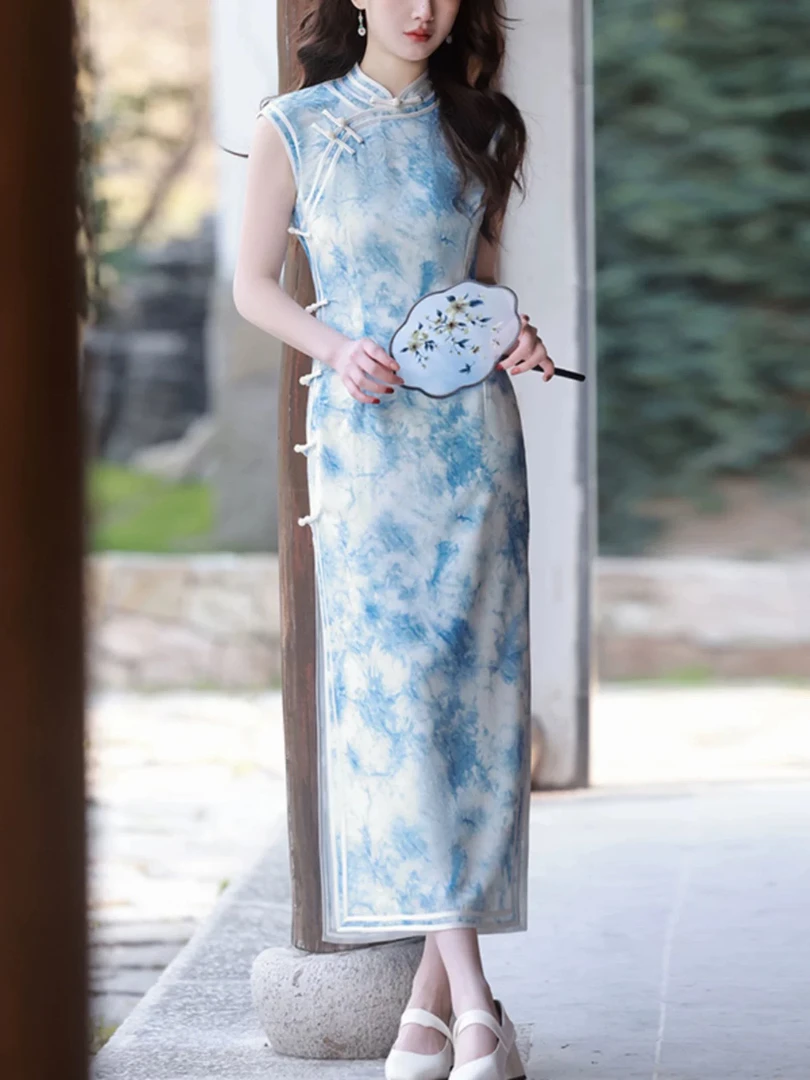 048，长裙刺绣无袖优雅斜襟短旗袍旗袍修身走秀，以直播间实物为准