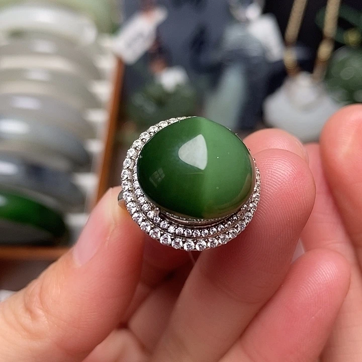 和田玉银S925镶嵌戒指