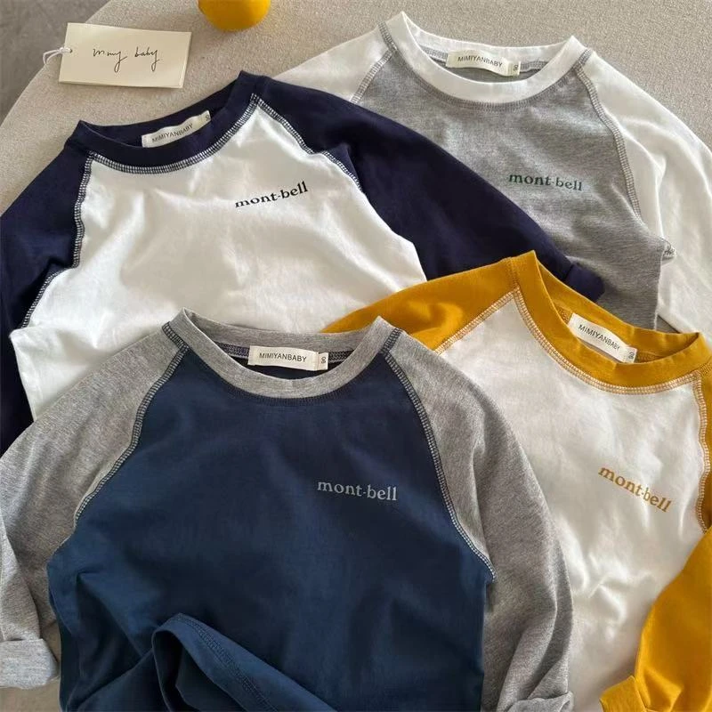 儿童长袖2025秋季新品男女童撞色长袖T宝宝字母拼接T恤潮70817