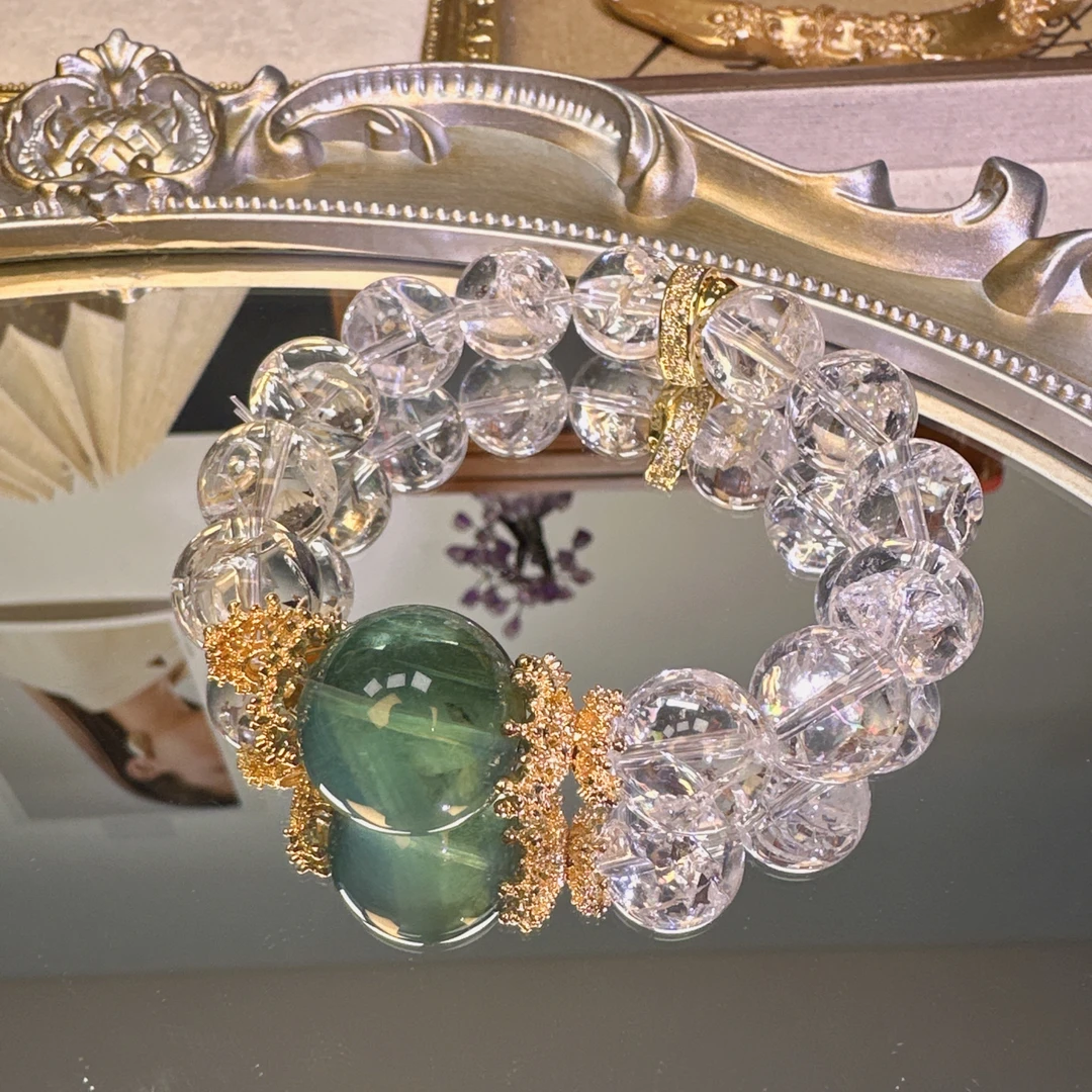 14mm+白阿塞水晶搭配绿萤石顶珠1449 颜色微差 多样性发一