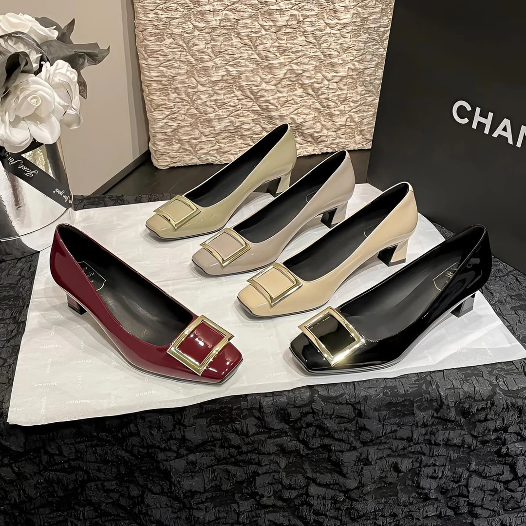 【苏茵茵同款】职场神器~方头方扣浅口粗高跟ol单鞋女婚鞋通勤鞋夏