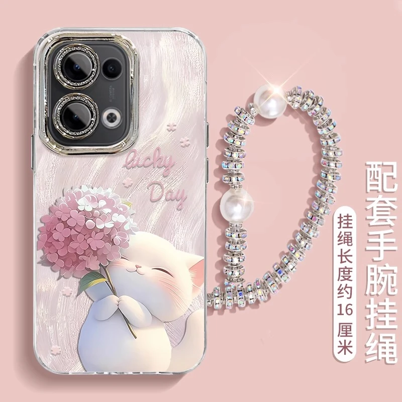 绣球猫适用OPPOReno14手机壳全包13pro防摔可爱自带镜头膜10pro+