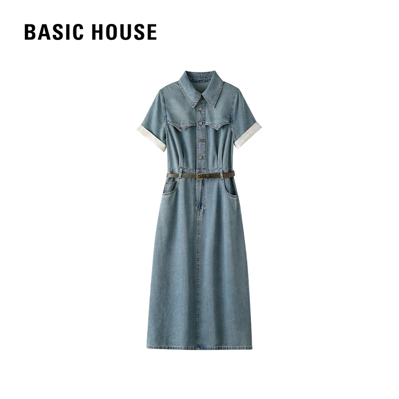 Basic House/百家好气质法式时尚休闲夏季复古小众设计感连衣裙