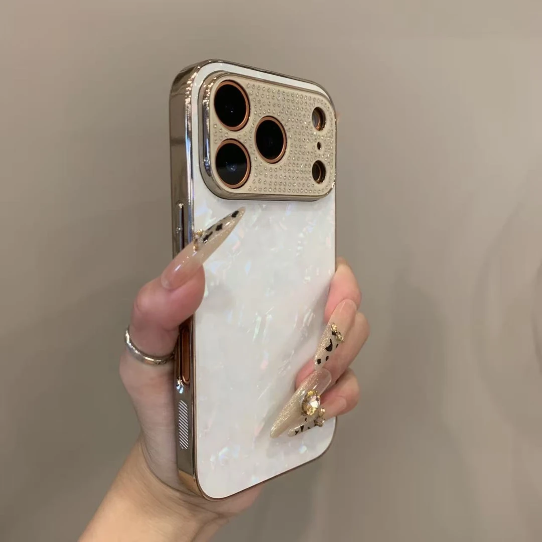 大视窗闪钻镜头贝壳纹新款适用于苹果17Promax手机壳16简约15Pro