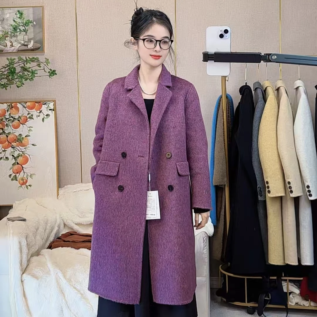 【江江专属】羊毛+莱赛尔小个子中长款显瘦气质双面呢羊毛大衣2506