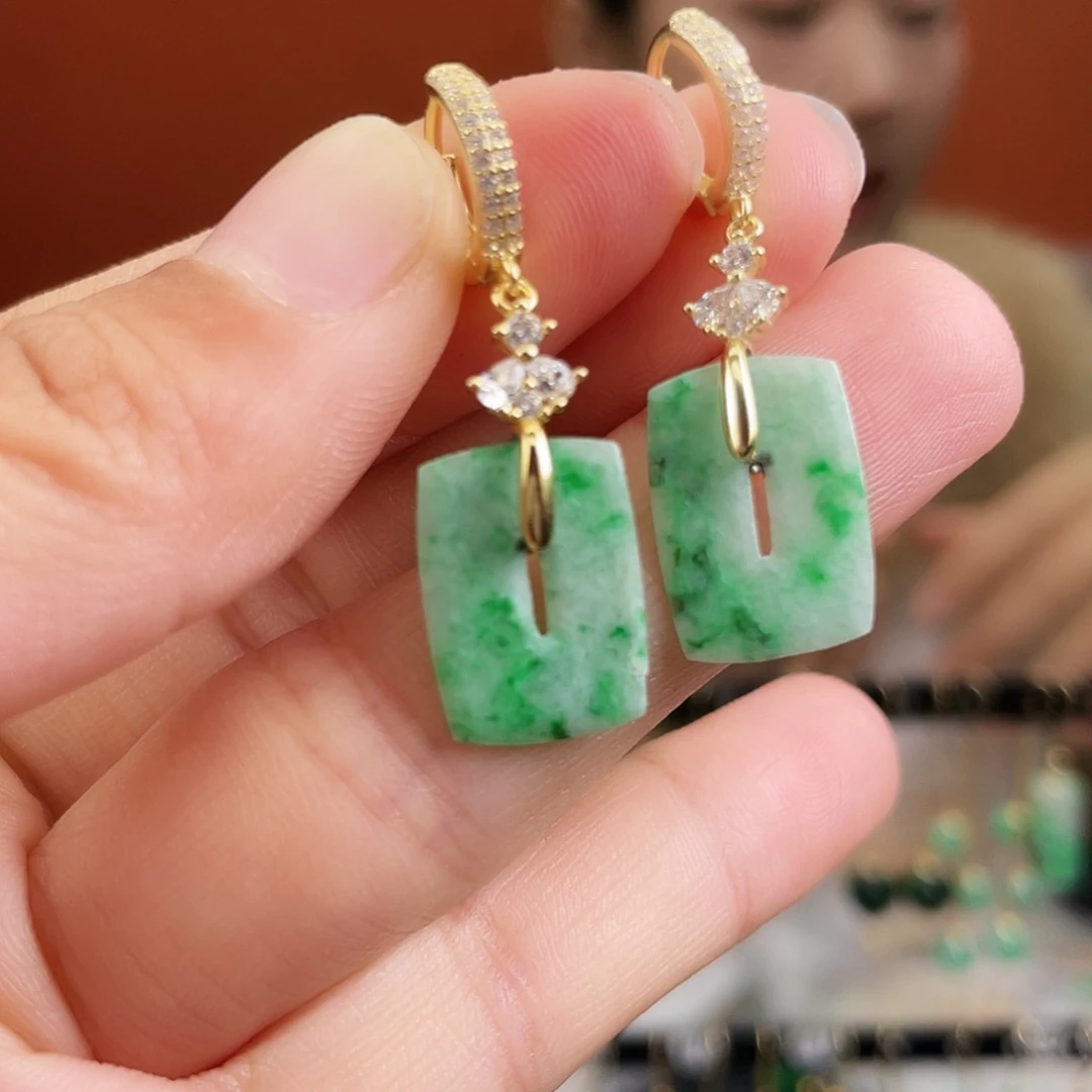 翡翠银S925镶嵌耳饰