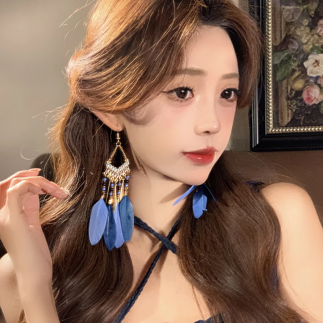 FULL GIRLISH耳环01380复古耳钉时尚羽毛耳饰