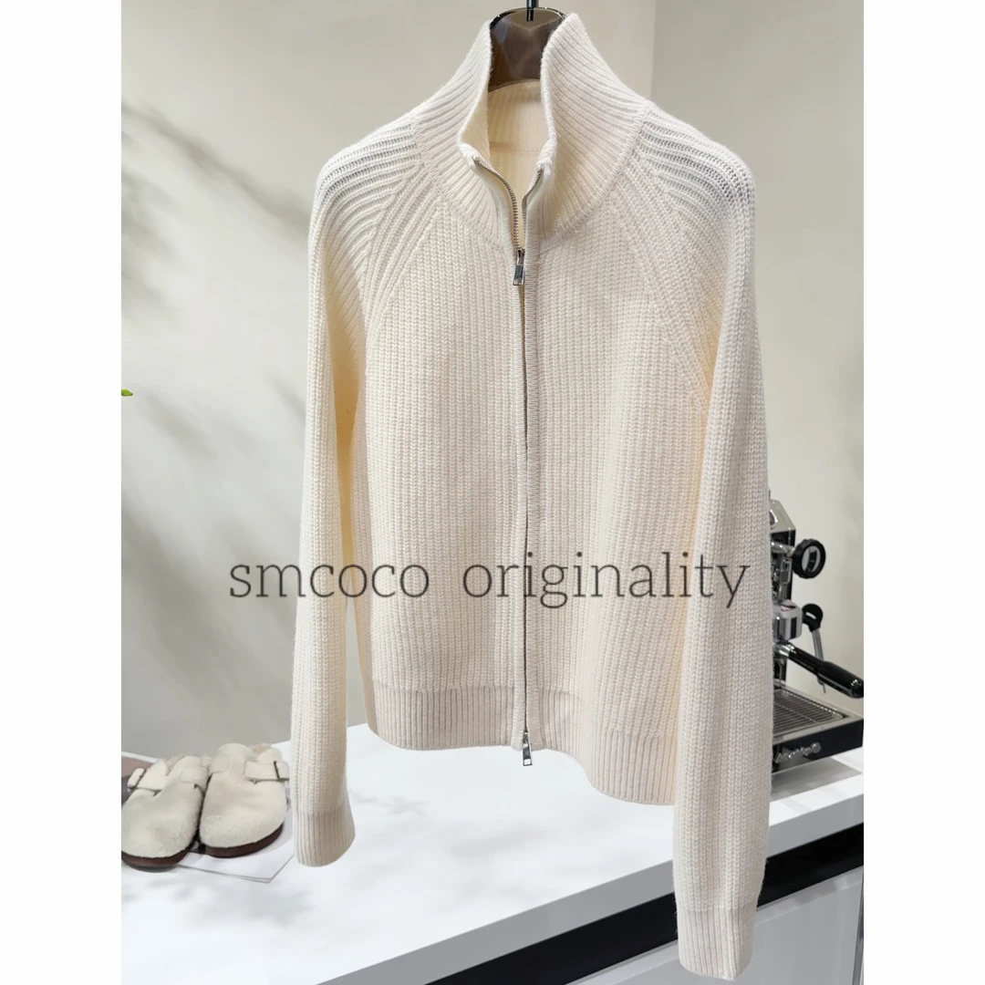 【秋冬新款】双拉链立领通勤休闲时尚针织简约气质羊毛衫917-2502