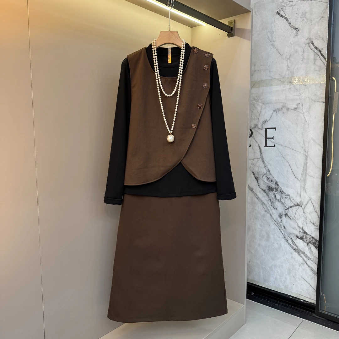 2025秋季流行不规则时尚高级感干净简约内搭+马甲+半裙三件套2682